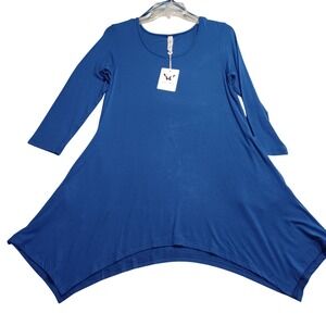 White Mark Womens Blue Sharkbite Hem Tunic Top 3/4 Sleeve Pockets Size M NEW